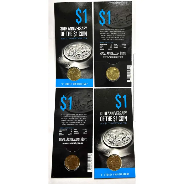 30th Anniversary of the $1 Coin.  2014 $1 “S” Sydney Counterstamp Coin.