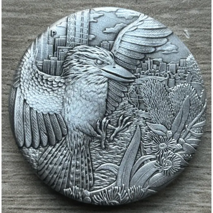 2018 Australian Kookaburra 2oz Silver Antiqued Coin