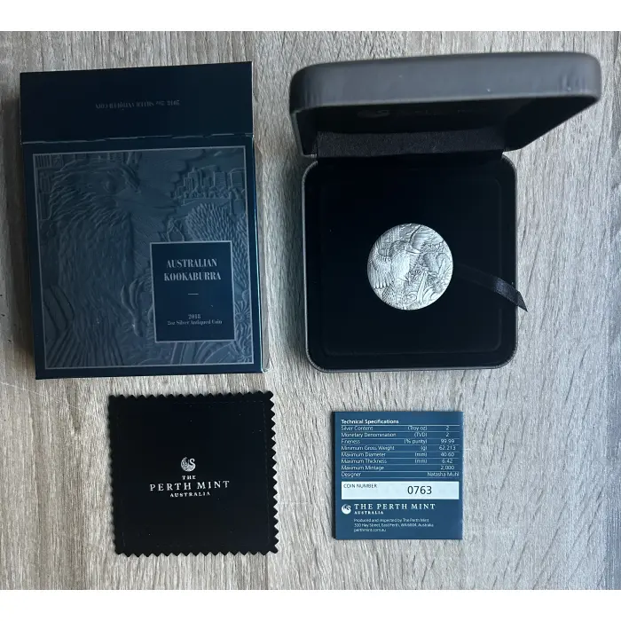 2018 Australian Kookaburra 2oz Silver Antiqued Coin