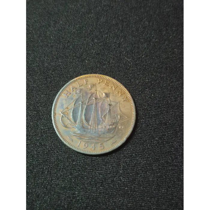 1945 HALF PENNY U.K (BEAUTIFUL BLUE RED TONING)