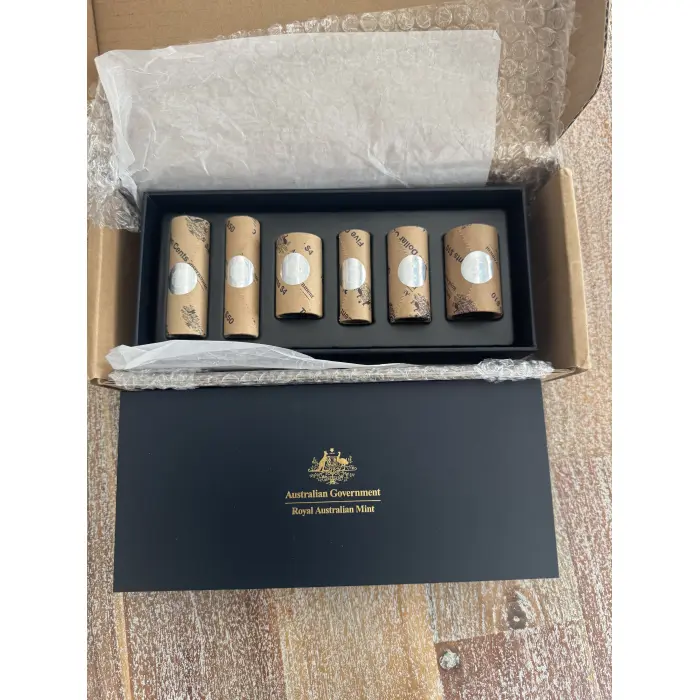 2024 ROYAL AUSTRALIAN MINT PREMIUM 6 ROLLED COIN SET.       5c Roll Cud Error