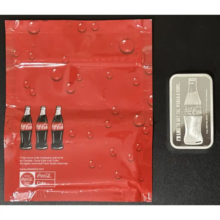 Coca Cola 5oz Silver Mint Bar with Original Coke packaging.