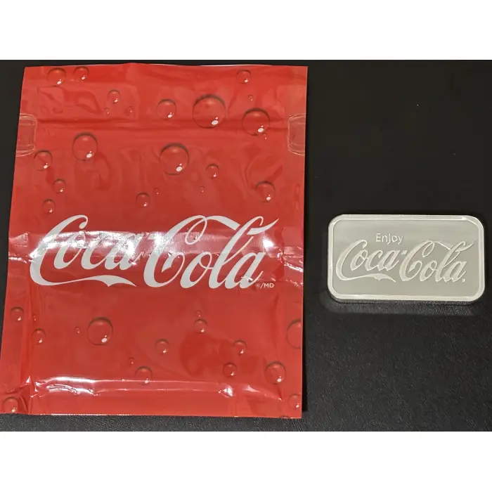 Coca Cola 5oz Silver Mint Bar with Original Coke packaging.