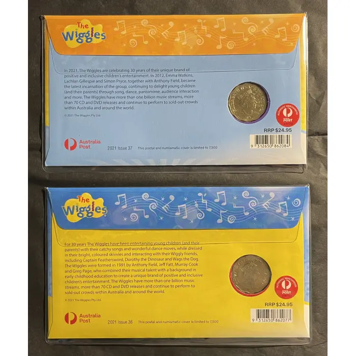 2021 PNC Wiggles 30 Years - 2 x $0.30 scalloped coins and stamps