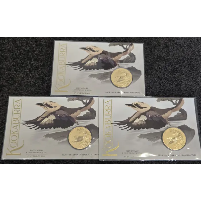 2026 Kookaburra Perth Stamp & Coin Show Special 1oz silver gold plated coin 
