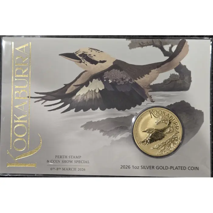 2026 Kookaburra Perth Stamp & Coin Show Special 1oz silver gold plated coin 