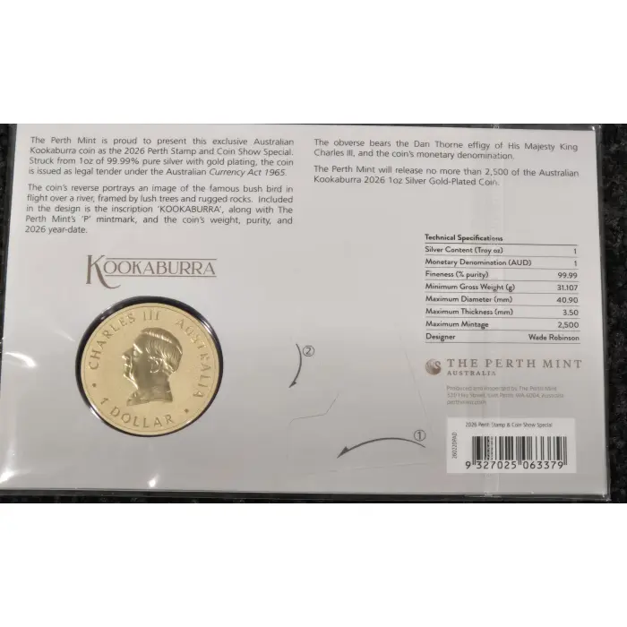 2026 Kookaburra Perth Stamp & Coin Show Special 1oz silver gold plated coin 