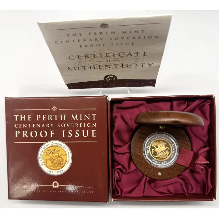 1999 Perth Mint “Centenary” bi metal full gold sovereign- Limited mintage 7,500