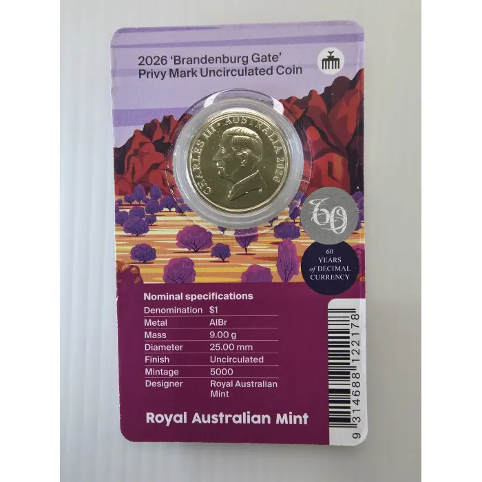 2026 $1 Mob Of Six Roos Berlin World Money Fair Brandenburg Gate Privy Mark