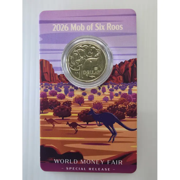 2026 $1 Mob Of Six Roos Berlin World Money Fair Brandenburg Gate Privy Mark