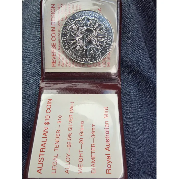 1982 commonwealth games $10 stirling silver proof coin
