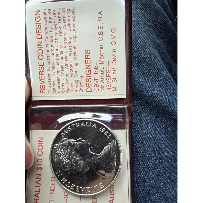1982 commonwealth games $10 stirling silver proof coin