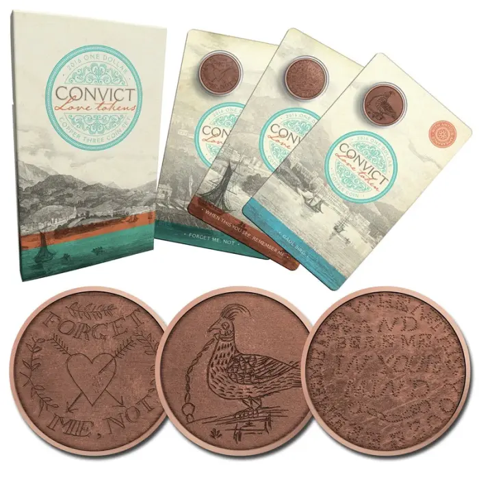 2016 Convict Love Tokens 3x $1 Carded Copper Coin Set - Mintage: 10,000