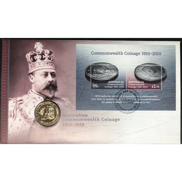 2010 Australian Commonwealth Coinage 1910-2010 PNC $1 Coin & Stamp Cover