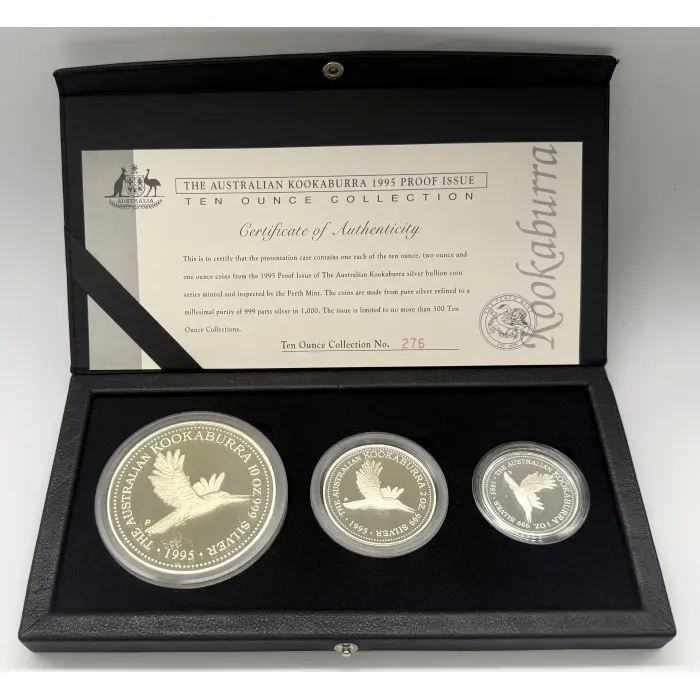 1995 Perth Mint Kookaburra Proof issue 10oz, 2oz, 1oz collection- just 300 mint!