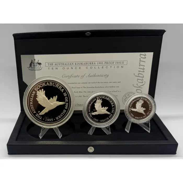 1995 Perth Mint Kookaburra Proof issue 10oz, 2oz, 1oz collection- just 300 mint!