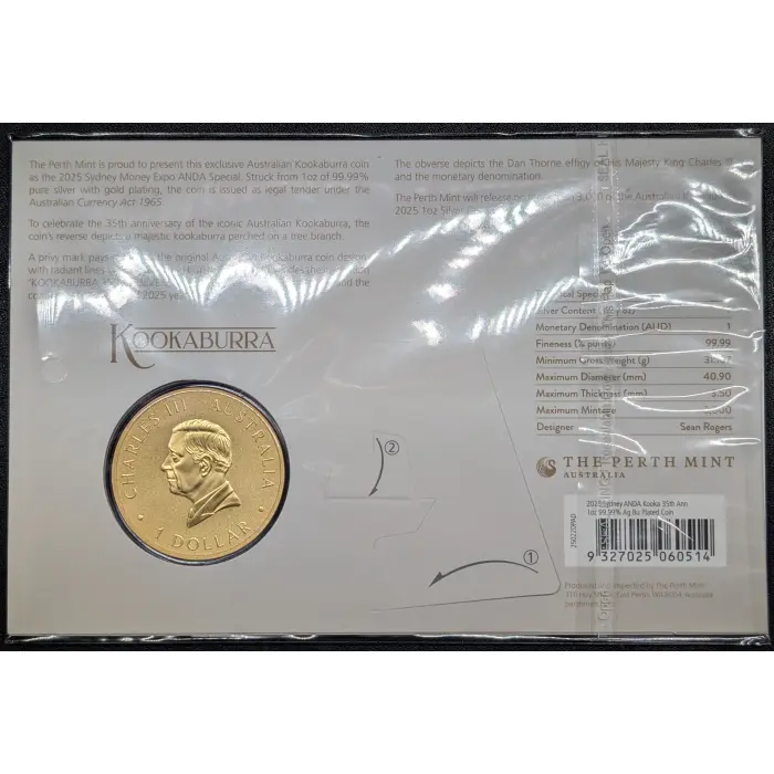 Signed 2025 Sydney ANDA 35th Anniversary Kookaburra 1oz Silver Gold-Plated Coin