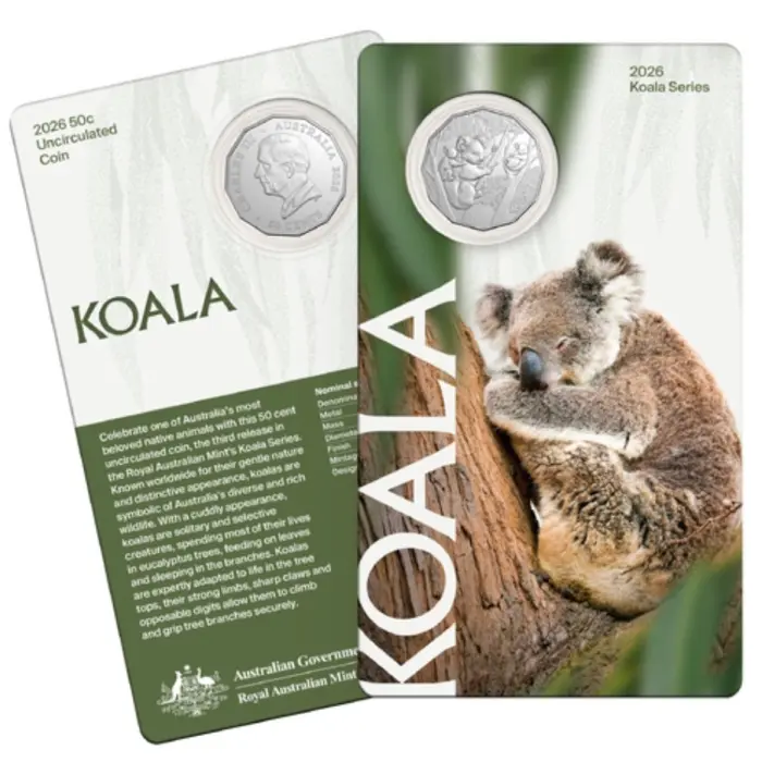 2026 50c Koala Series Uncirculated Coin on Card