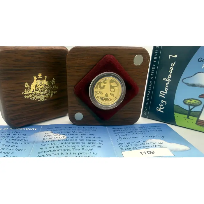 2008 Australian Artist Series Reg Mombassa 1/10th oz gold. Just 1,500 minted