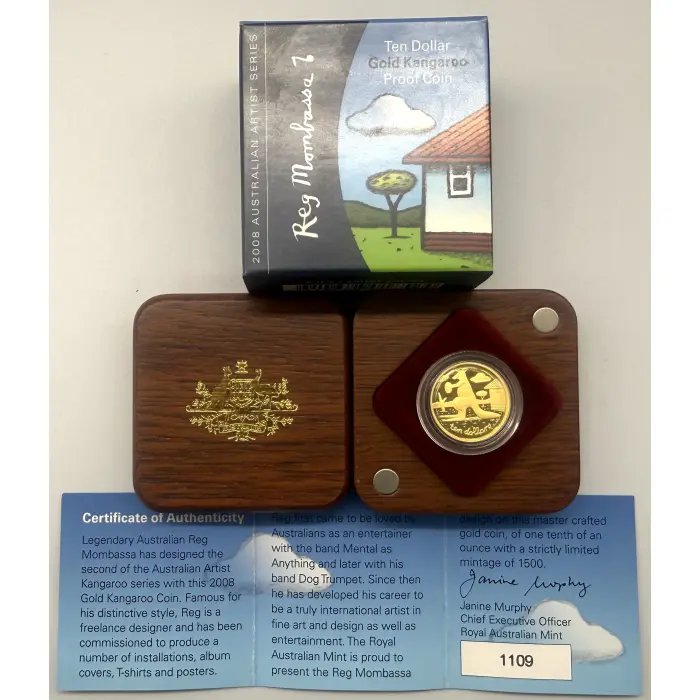 2008 Australian Artist Series Reg Mombassa 1/10th oz gold. Just 1,500 minted
