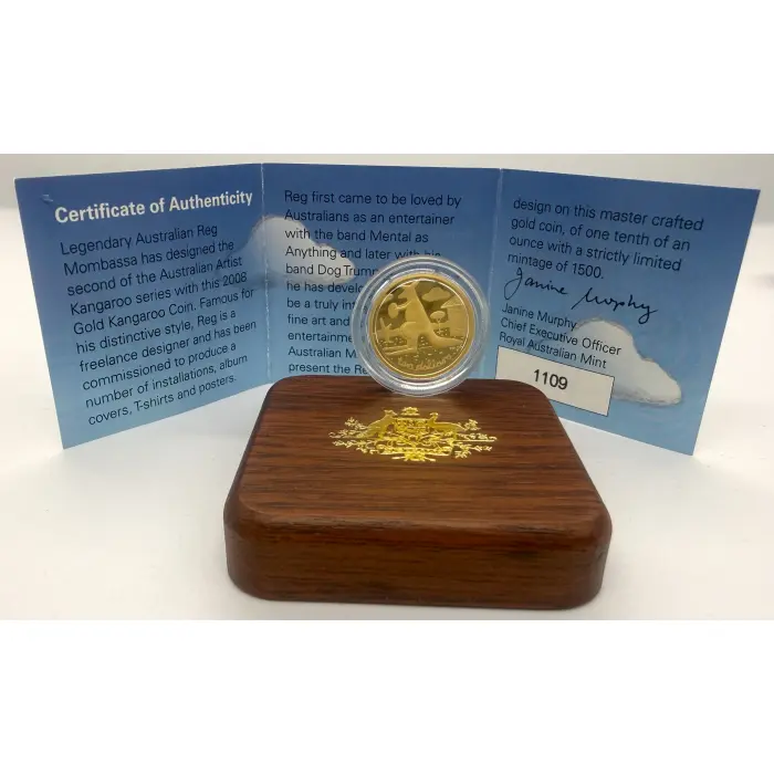 2008 Australian Artist Series Reg Mombassa 1/10th oz gold. Just 1,500 minted