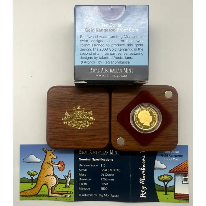 2008 Australian Artist Series Reg Mombassa 1/10th oz gold. Just 1,500 minted
