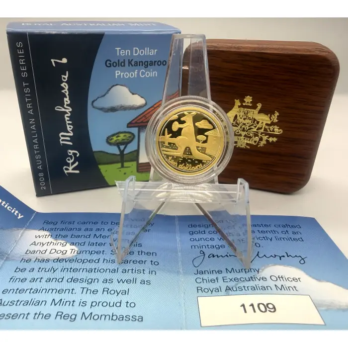 2008 Australian Artist Series Reg Mombassa 1/10th oz gold. Just 1,500 minted