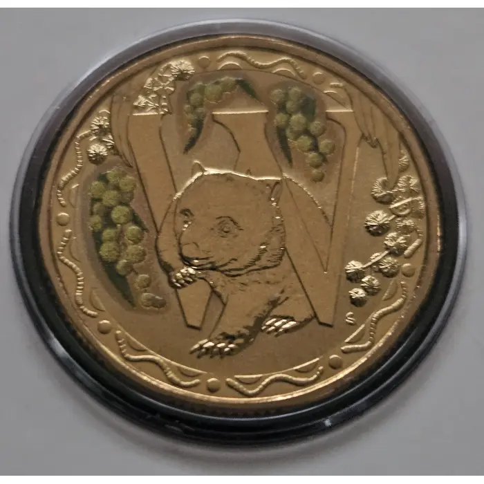 2015 $1 Coloured Frosted Uncirculated Alphabet Coin – W for Wombat