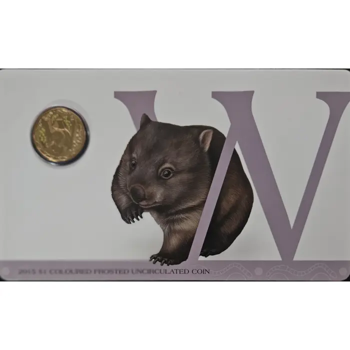 2015 $1 Coloured Frosted Uncirculated Alphabet Coin – W for Wombat