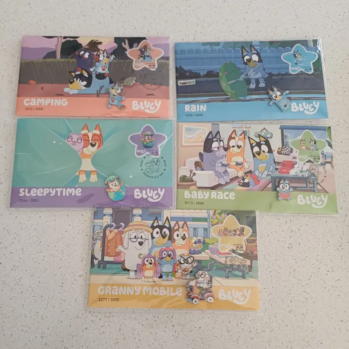 2026 Bluey Stamp and Pin Cover - Full Set of 5 PMC