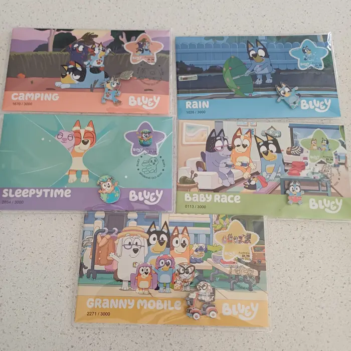 2026 Bluey Stamp and Pin Cover - Full Set of 5 PMC