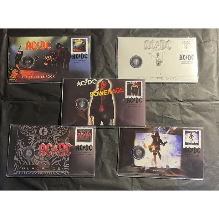AC/DC 2022 & 2023 Full Set of 5 Australia Post PNC's