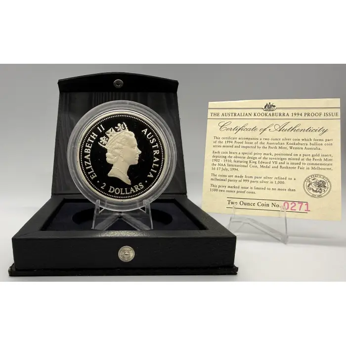 1994 Perth Mint 2oz silver Proof Issue King George V privy mark