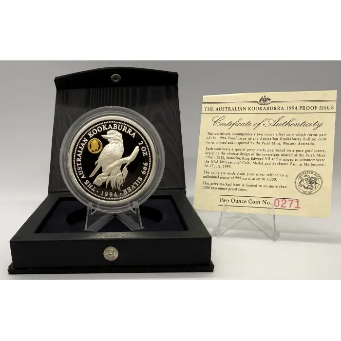 1994 Perth Mint 2oz silver Proof Issue King George V privy mark