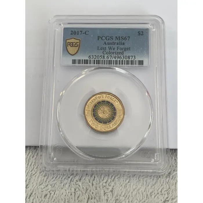 2017  -C mint marked Lest we forget $2 colorized coin