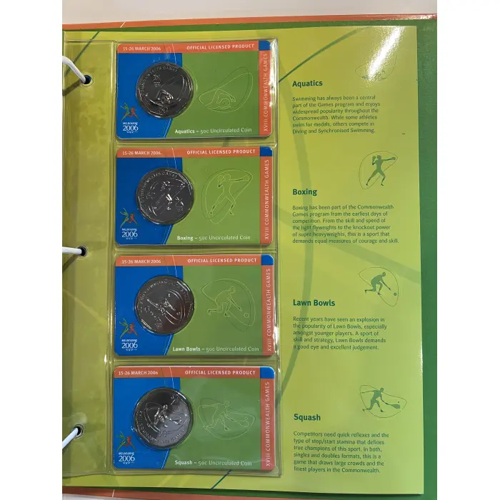 2006 Melbourne Commonwealth Games ALBUM 17 commemorative 50 cent coins +5 dollar