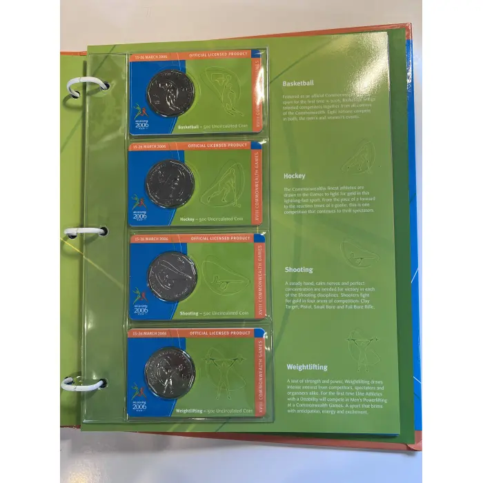 2006 Melbourne Commonwealth Games ALBUM 17 commemorative 50 cent coins +5 dollar