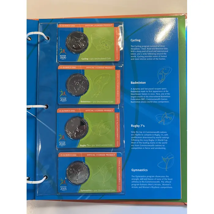 2006 Melbourne Commonwealth Games ALBUM 17 commemorative 50 cent coins +5 dollar