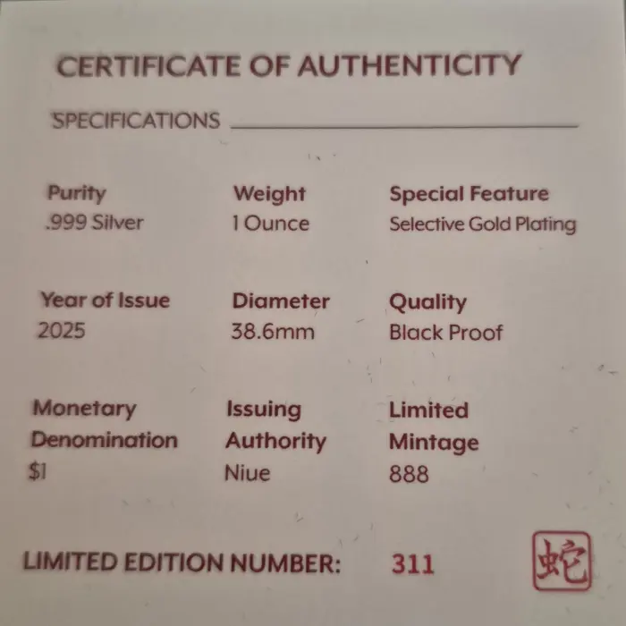 2025 Year of The Snake Gold Plated