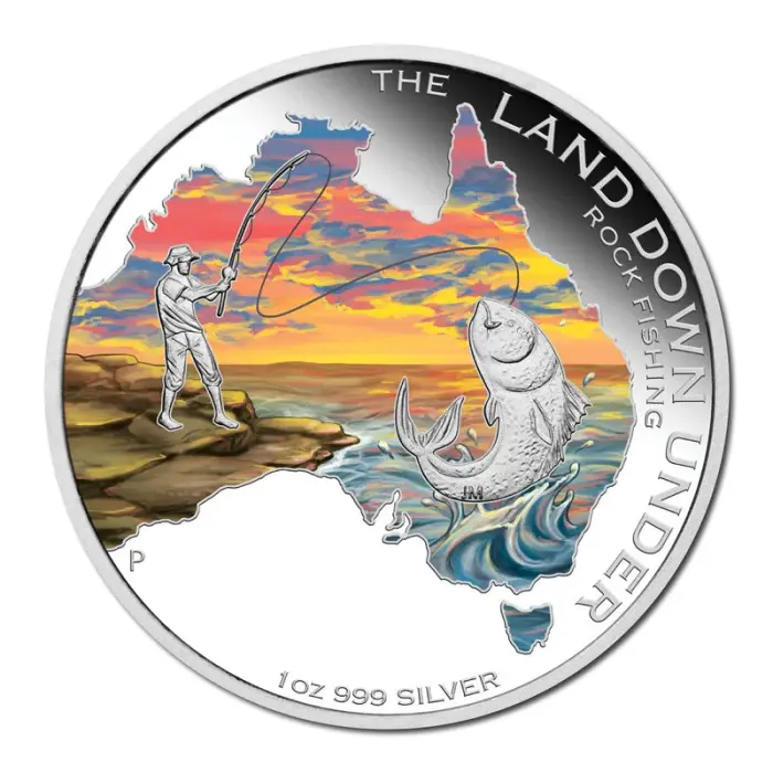 2014 1oz Silver Rock Fishing The Land Down Under Coin - Mintage: 5,000