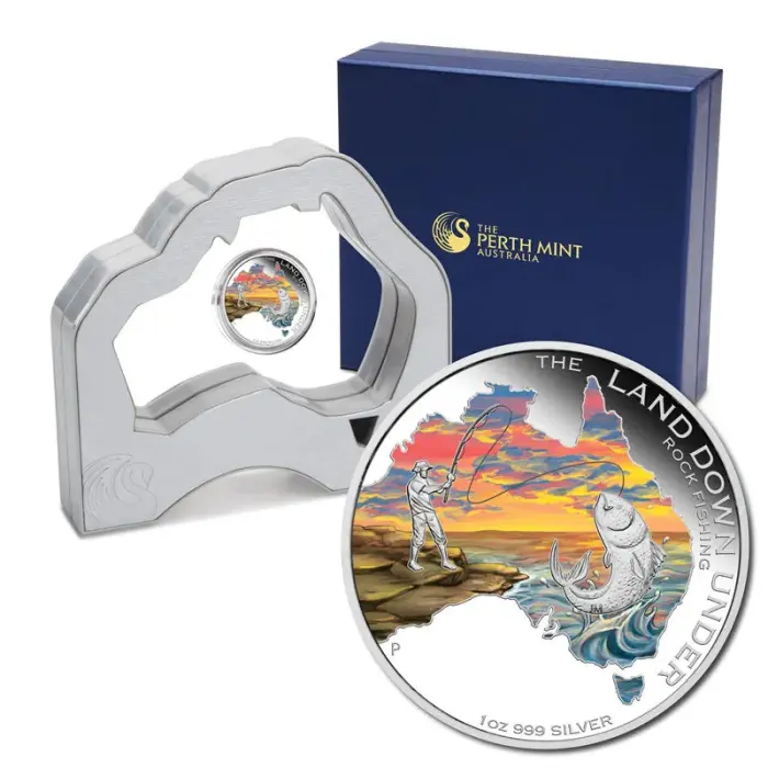2014 1oz Silver Rock Fishing The Land Down Under Coin - Mintage: 5,000