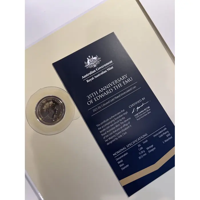 2023 35th Ann Of Edward The Emu Special Deluxe Edition Book 20c Gold Plated Coin