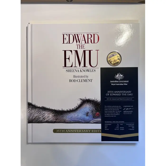 2023 35th Ann Of Edward The Emu Special Deluxe Edition Book 20c Gold Plated Coin