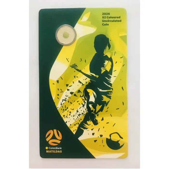 2026 $2 Commbank Matildas Coloured 'C' Mint Carded Coin