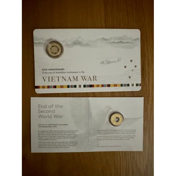 Set of 2 C MINT COINS - 2020 $2 C MINT MARK End Of The WW11 & 2023 Vietnam coins