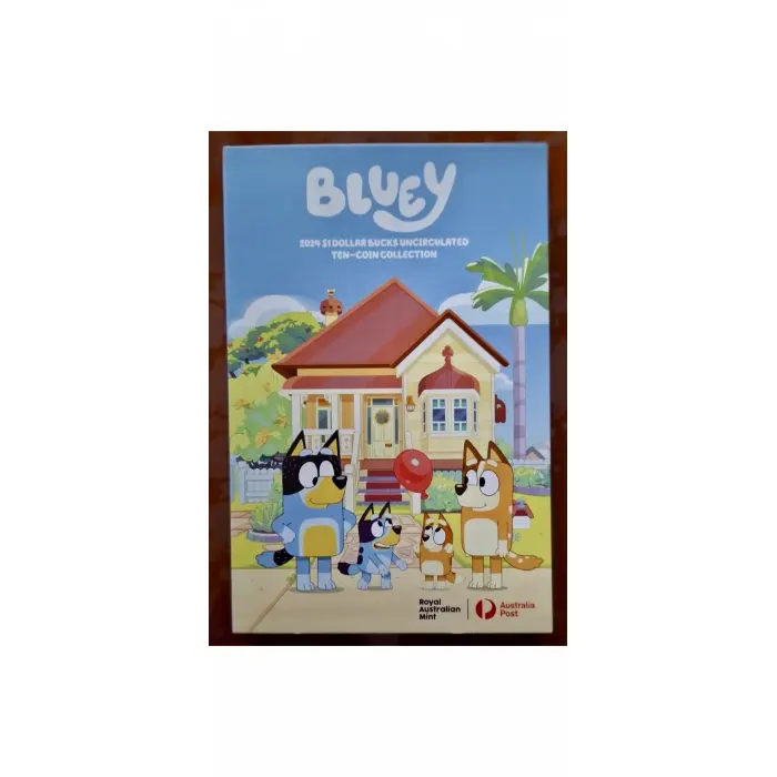 2024 $1 Bluey All 10-Coin in Official Folder Set with Coloured Coin