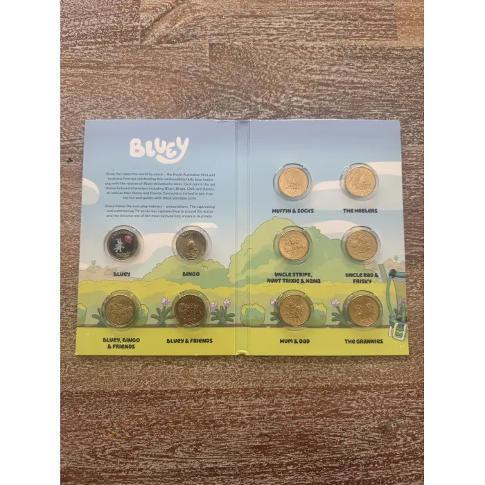 2024 $1 Bluey All 10-Coin in Official Folder Set with Coloured Coin
