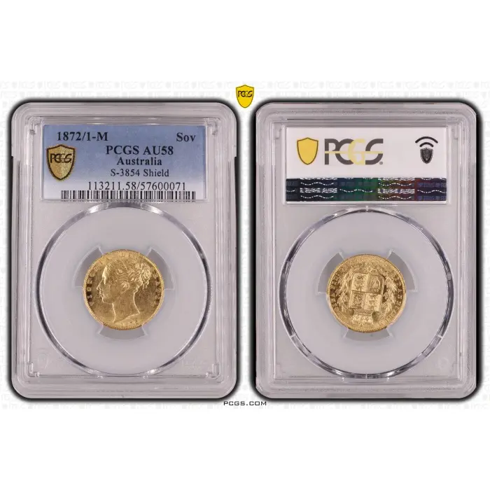 1872/1-M Melbourne Shield Sovereign PCGS AU58 Gold Shield S-3854 Rare