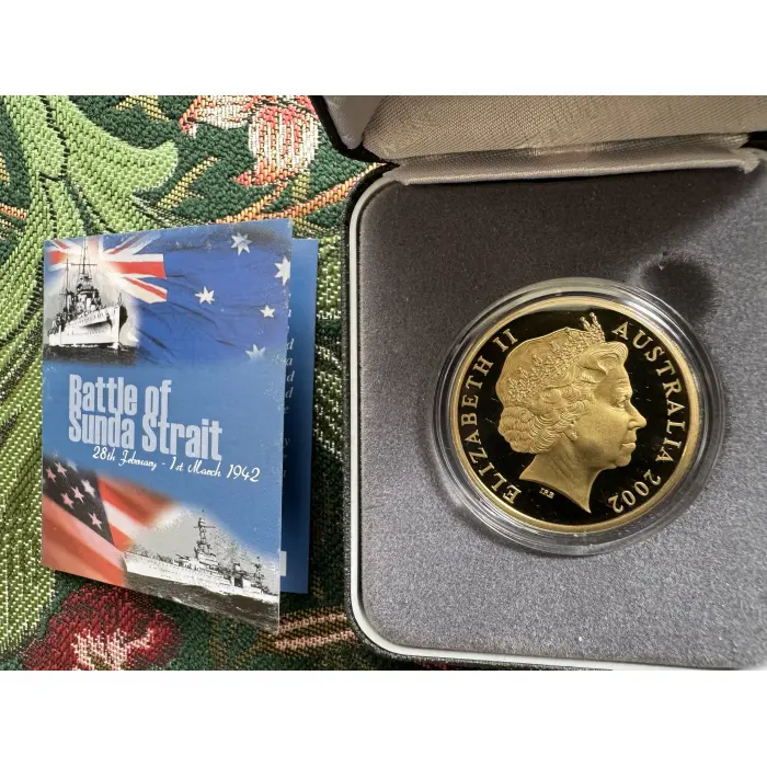 2002 $5 Aluminium Bronze Proof Coin - Battle of Sunda Straight 