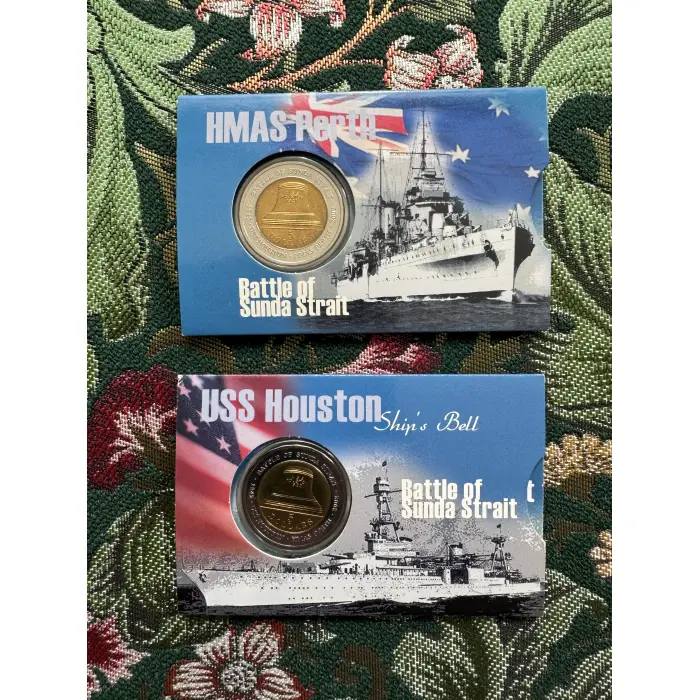 2002 $5 Uncirculated coin pack Set  -USS Houston HMAS Perth
